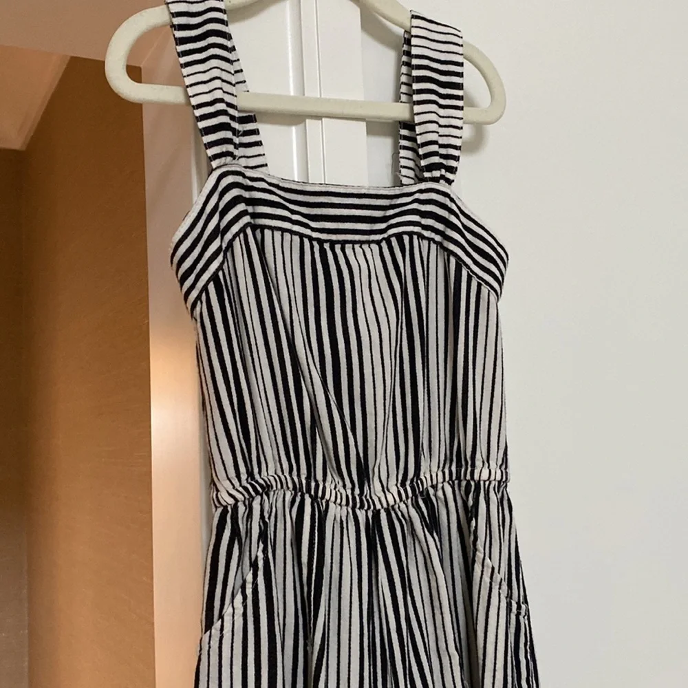 Girls size 7/8 romper black and cream stripes